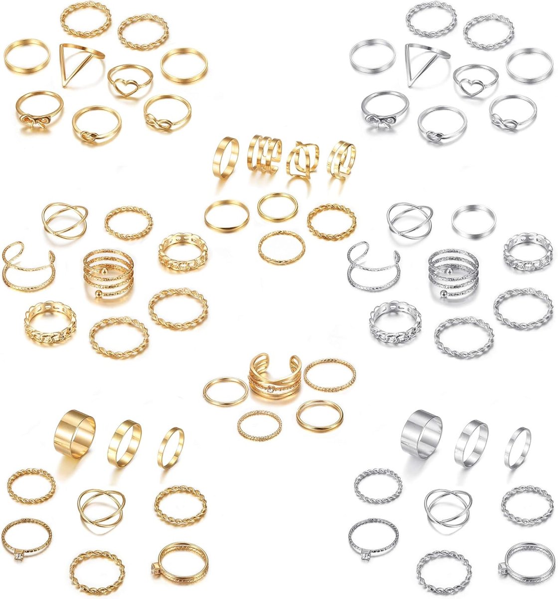 LOYALLOOK 65PCS Bohemian Knuckle Ring Midi Ring Set Hollow Silver Gold Vintage Stackable Rings Fashion Finger Knuckle Midi Rings for Women