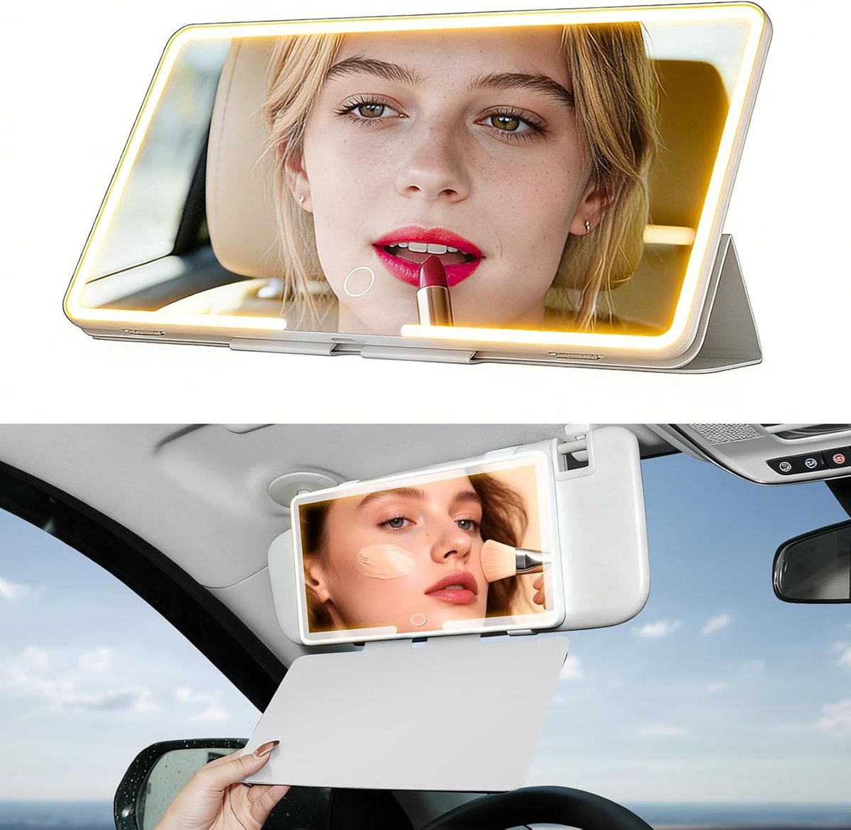 Upgraded Car Sun Visor Mirror Vanity as Gift for Women Men Makeup | Smart Sensor Switch, With protective Case, 3 LED Lighting Modes, 78 LED Beads, Rechargeable, Dimmable, 15-day Battery Life