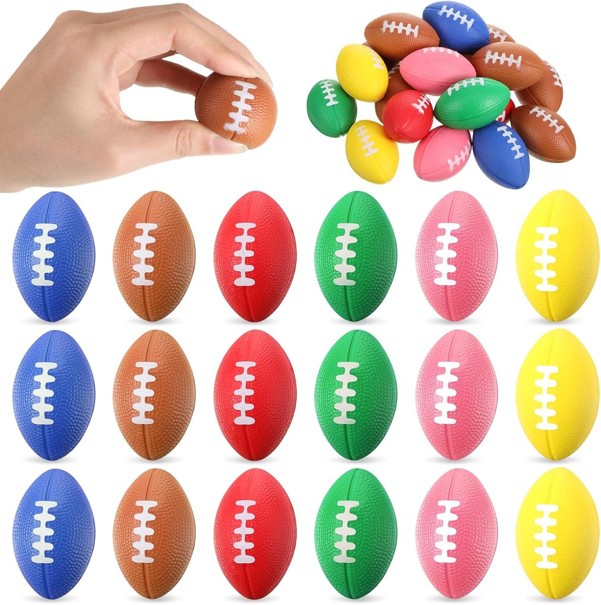 Foilswirl 16 Pcs Mini Foam Football Stress Ball 2.17" Small Sport Party Favor Balls Bulk for Kids Goodie Bag Filler Game Day Homecoming Carnival Birthday Reward Toy(Mixed Colors)