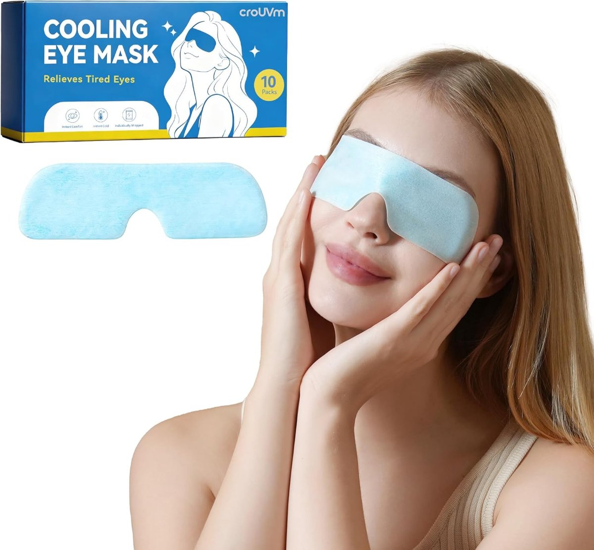 Hydrogel Self Cooling Compress Eye Pads, Cold Eye Masks for Puffy Eyes, Self Cooling Eye Compress for Fast Relief, 10 Single-Pack Gel Ice Eye Patches, Travel Ready, Soothes Eye Fatigue